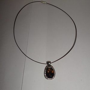 J & T 925 SS Wire Chain Smokey Quartz Necklace